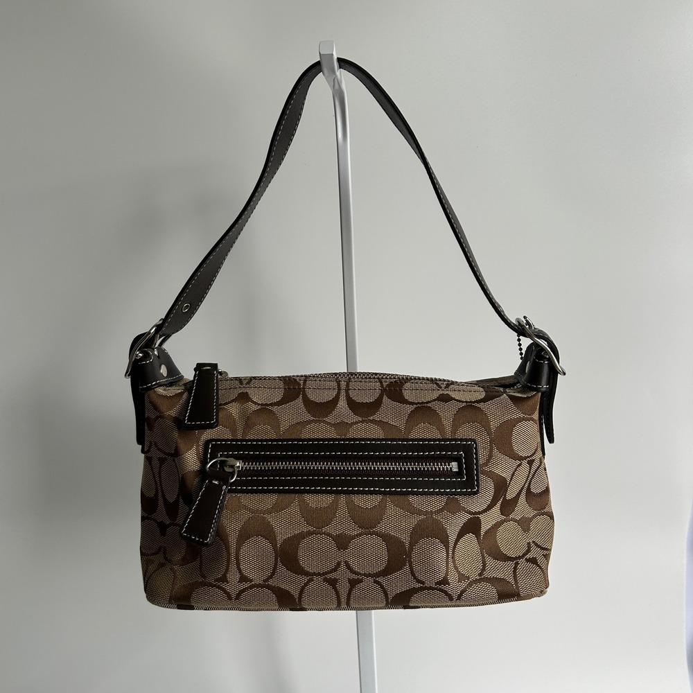 Coach‎ Signature Demi Brown Canvas Leather Shoulder Bag 6094 Excellent